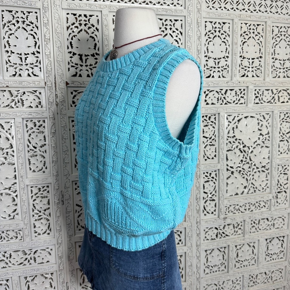 Vintage Deadstock‎ Blue Chunky Sleeveless Sweater Vest Sz Medium - Picture 3 of 5